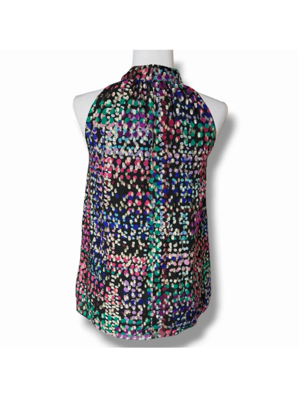 Kate Spade Silk Metallic Confetti Bow Neck Halter Top Multicolor Dot Blouse XS
